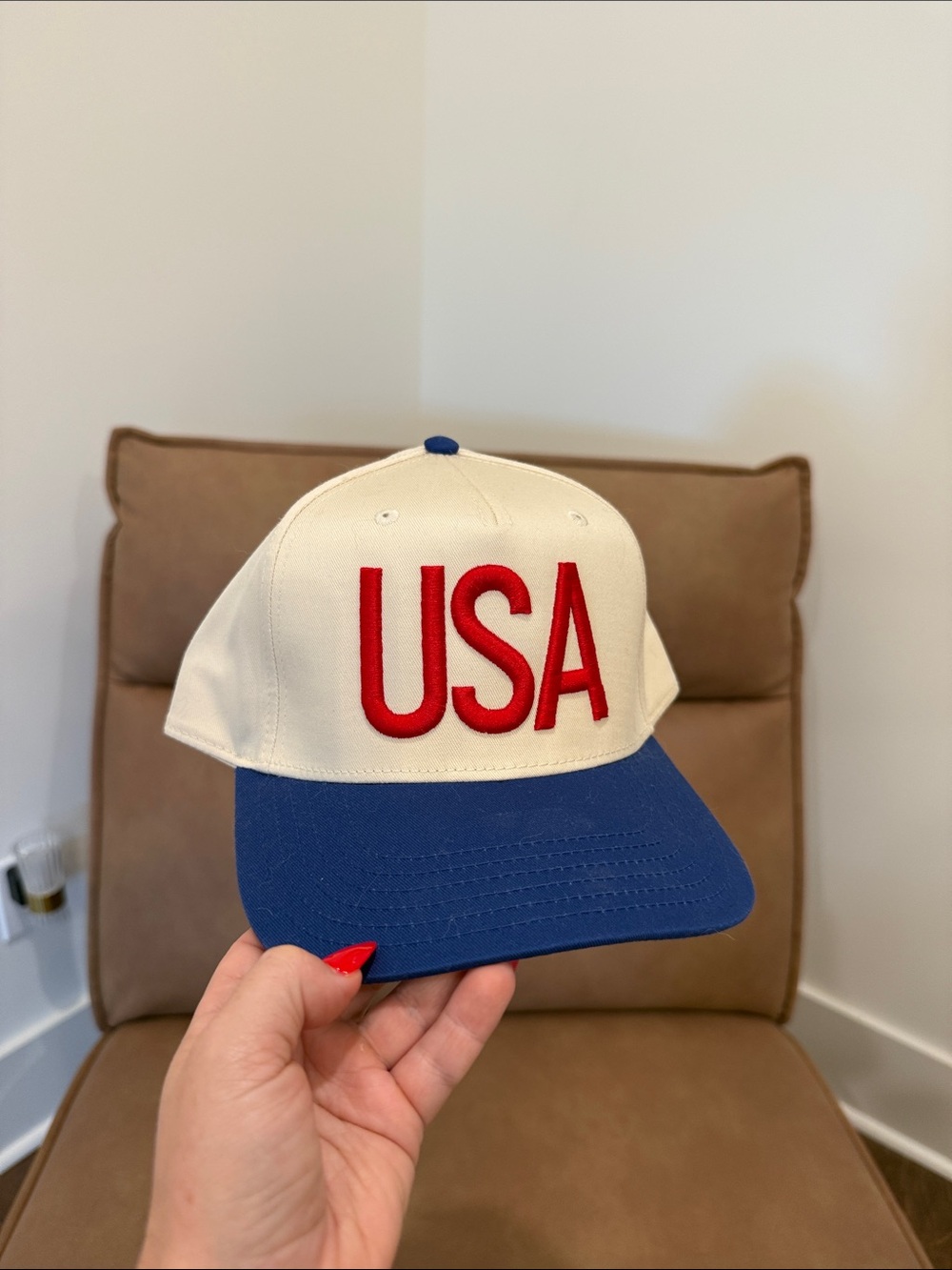 OTTO USA Trucker Hat - Cream, Blue + Red